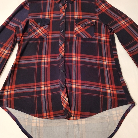 Selling Women's Plaid Blue & Maroon Button Up Long Sleeved Shirt - Picture 2 of 10